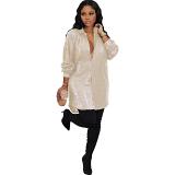 Solid Sequin Loose Fitting Shirt Dress