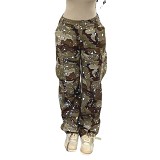 Splattered Camouflage Street Cargo Pockets With Straight Woven Casual Trousers