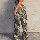 Splattered Camouflage Street Cargo Pockets With Straight Woven Casual Trousers