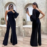 Temperament Women'S Collage Trousers, High Waisted Women'S Jumpsuit