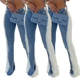 Stretch Gradient Color-Block Micro-Flared Hip Sexy Jeans