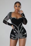 Sexy Hot Rhinestone Stretch Tight Long-Sleeved Jumpsuit