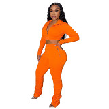 Navel-Baring Short Sweatshirt With Zipper And Pleated Trousers Two-Piece Set