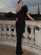 Elegant Solid Color Oblique Shoulder Stitching Feather Slimming Slim Long Evening Dress