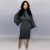 Fashionable Solid Color Turtleneck Sweater Skirt Two-Piece Set