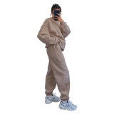 Solid Color Round Neck Long Sleeve Sweatshirt Casual Loose Pants Suit
