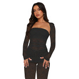 Fashionable Lace Tube Top And Bootcut Trousers Sexy Three-Piece Set
