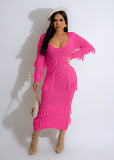 Sexy Knitted Handhook Tassel Dress From European And American Urban Sources (Including Pockets)