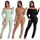 2023 European And American Fashion Sexy One-Shoulder High Elastic Slim Long-Sleeved Solid Color Suit
