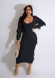 Sexy Knitted Handhook Tassel Dress From European And American Urban Sources (Including Pockets)