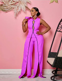 Solid Color Lines Hollow Sexy Sleeveless Jumpsuit