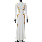 Autumn New Fashion 3D Body Print Long Sleeve High Collar Casual Dress