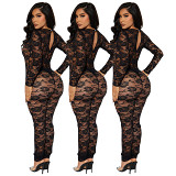New European And American Clothing Products Eaby Elastic Lace Hollow With Diamonds Nightclub Style Sexy Jumpsuit