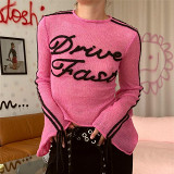 European And American Ins Style Fashion Loose Long Sleeve Embroidered Letters On The Chest Street Style Super Spicy Slimming Contrast Color Woolen Top