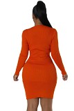 Fashionable European And American Wool Round Neck Knitted Slim Dress