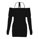 European And American Style Autumn And Winter New Cross-Border Women'S Fashion Fashion Halter Neckline Slim Fit Hip-Hugging Bottoming Woolen Dress For Women