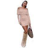 European And American Style Autumn And Winter New Cross-Border Women'S Fashion Fashion Halter Neckline Slim Fit Hip-Hugging Bottoming Woolen Dress For Women
