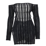 Autumn New Temperament Hot Girl Slim-Fit Hip Skirt, Textured And Sexy Backless Long-Sleeved Dress