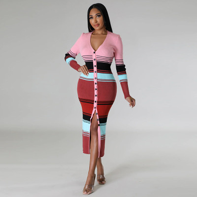 New Striped Knitted Tight Long Skirt Aliexpress Popular Sweater Sweater Dress