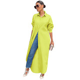 European And American Clothing Autumn And Winter New Fashion Casual Solid Color Shirt Dress