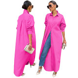 European And American Clothing Autumn And Winter New Fashion Casual Solid Color Shirt Dress