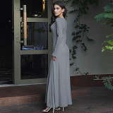 2023 Winter New Fashion Solid Color U-Neck Loose Long-Sleeved Dress
