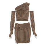Fall 2023 Women'S New Fashion Sexy Knit Top High Waist Hip Skirt Set