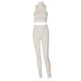 High Collar Vest And Tight Trousers Two Piece Set