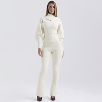 2023 Winter Hot-Selling New Two-Piece Sexy Trendy Hooded Long-Sleeved Straight Pants Knitted Suit
