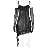 Cross-Border European And American Clothing Mesh Hot Silver Suspender Tube Top Fashion Hot Selling Sexy Hot Girl Backpack Hip Skirt