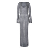 Winter 2023 New Arrivals Fashion Personality V-Neck Slim Wool Long Sleeve Dress