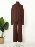 2023 Ins Irregular Beveled Sweater + Knitted Wide-Leg Pants Two-Piece Set