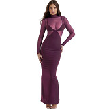 European And American Style 2024 Spring New Women'S Fashion Mesh Stitching See-Through Slim Hip Wrap Temperament Dress