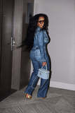 The New Women'S Clothing For Autumn And Winter Is Positioned As An Imitation Denim Print Jumpsuit