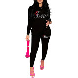 European And American Women'S Round Neck T-Shirt, Long-Sleeved Leggings, Valentine'S Day Love Hot Diamond Series, Casual Two-Piece Set