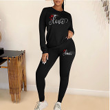 European And American Women'S Round Neck T-Shirt, Long-Sleeved Leggings, Valentine'S Day Love Hot Diamond Series, Casual Two-Piece Set