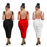 European And American Fashion Women'S Solid Color V-Neck Sexy Backless Long Skirt Dress Women