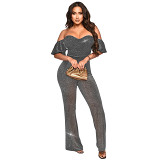 European And American Women'S Clothing 2024 New Products Bright Silk Fabric, Fashionable Temperament, Sexy Nightclub Style Jumpsuit