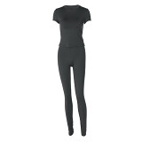 Round Neck Short Sleeve T-Shirt Skinny Trousers Two-Piece Set Spring 2024 Women'S New Fashion Sports Yoga Set