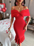 Summer European And American Sexy Style Women'S Clothing 24 New Solid Color Waist And Hip Slip Dress
