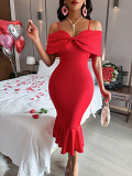 Summer European And American Sexy Style Women'S Clothing 24 New Solid Color Waist And Hip Slip Dress