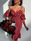 Summer European And American Hot Fashion Women'S Independent Station New Print Waist Cinched Strap Sexy Dress
