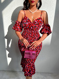 Summer European And American Hot Fashion Women'S Independent Station New Print Waist Cinched Strap Sexy Dress