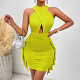 Summer European And American Hot Sale Sexy Style Women'S Clothing Solid Color Halterneck Cut-Out Hip Dress Women'S