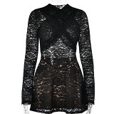 Lace Hot V-Neck Long Sleeve Dress Women'S Fashion Hot Sale Sexy Temperament Tight Hip Skirt Spring