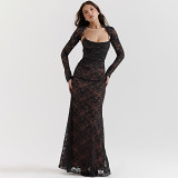 European And American Style Women'S New Lace Shawl Suspender Long Skirt Two-Piece Temperament Long-Sleeved Dress Mermaid Skirt