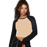 European And American Women'S Spring New Round Neck Contrast T-Shirt Raglan Sleeve Y2K Style Base Casual Top