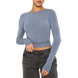 European And American Women'S Casual Long-Sleeved T-Shirts, Spring And Autumn Solid Color Slim Pullovers, T-Shirts, Women'S Streetwear, Undershirts, Tops