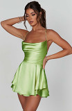 2024 Summer New European And American Amazon Hot Sexy Slim Slim Revealing Solid Color Slip Dress Short Women