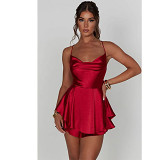 2024 Summer New European And American Amazon Hot Sexy Slim Slim Revealing Solid Color Slip Dress Short Women